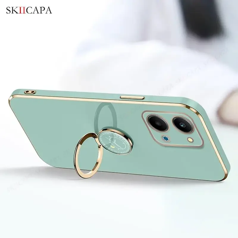 Plating Silicone Lanyard Phone Case with Ring Holder and Soft Cover