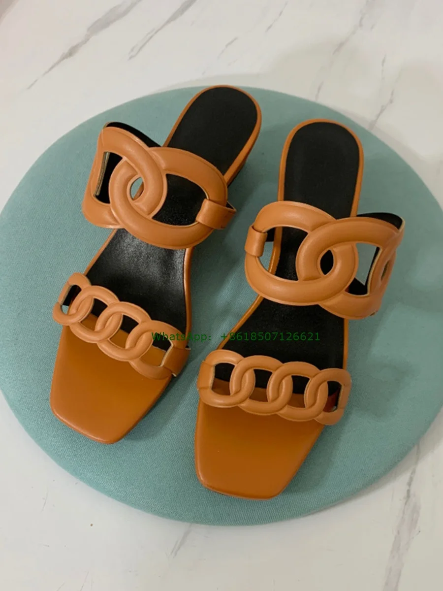 

New Multi-Color Sandals Square Toe Wedge Color Matching Flip Flops Women'S Trendy Shoes