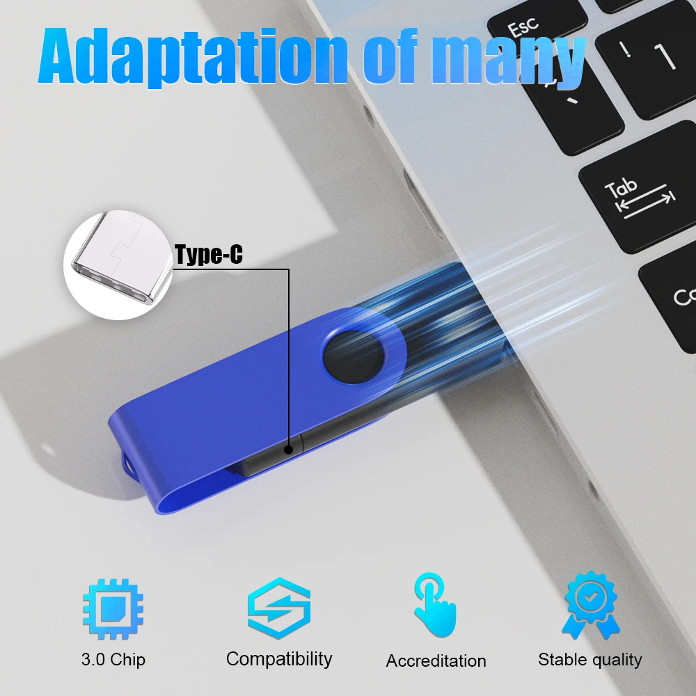새로운 16GB USB 타입-C 2 in 1 펜 드라이브 4GB 8GB 메모리 스틱 32GB 플래시 드라이브 64G 128GB 컬러 U 디스크 선물 키 체인