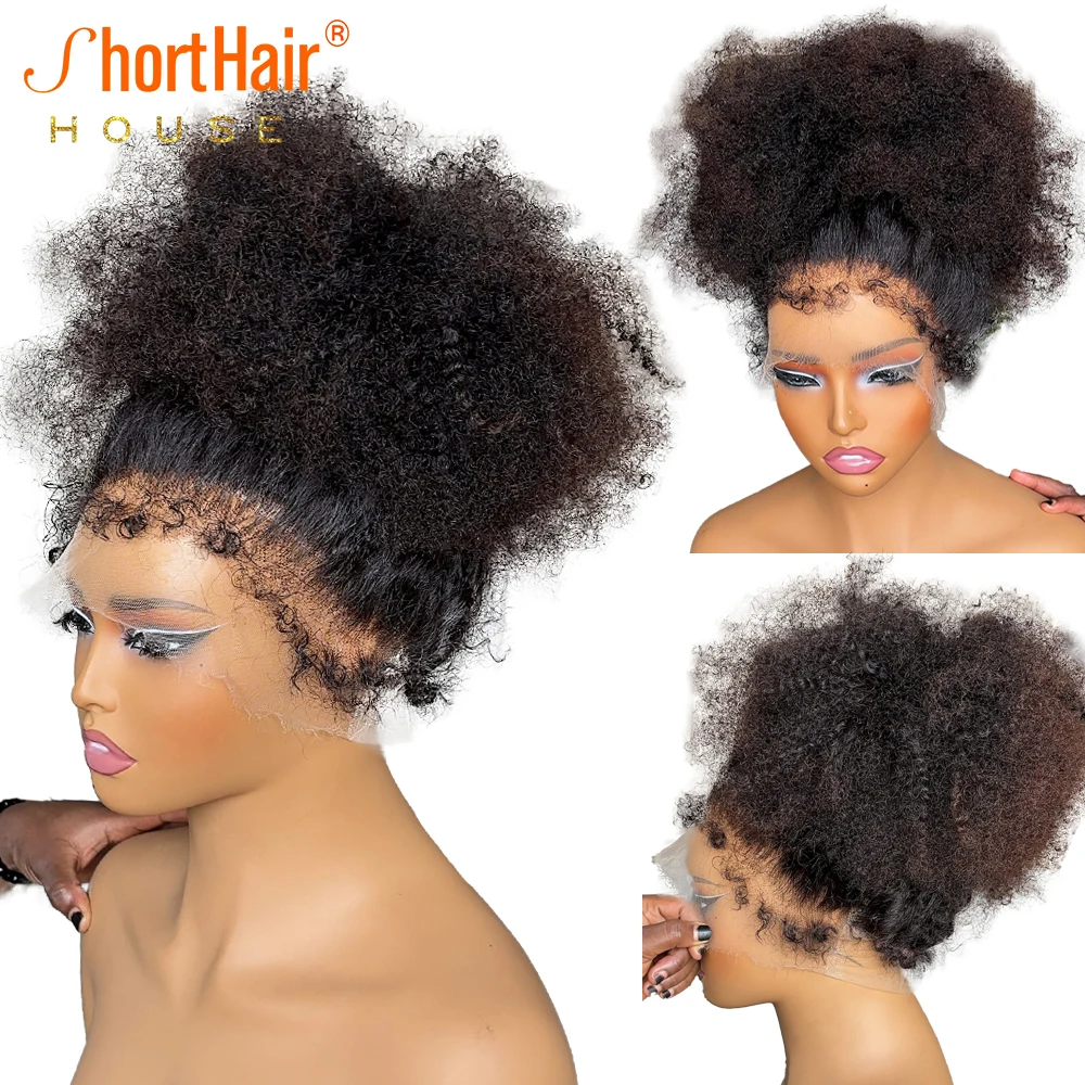Afro Kinky Curly Wigs Human Hair 4C Kinky Edges Human Hair Wigs Invisible Knots 13x4 Lace Front 360 Full Lace Front