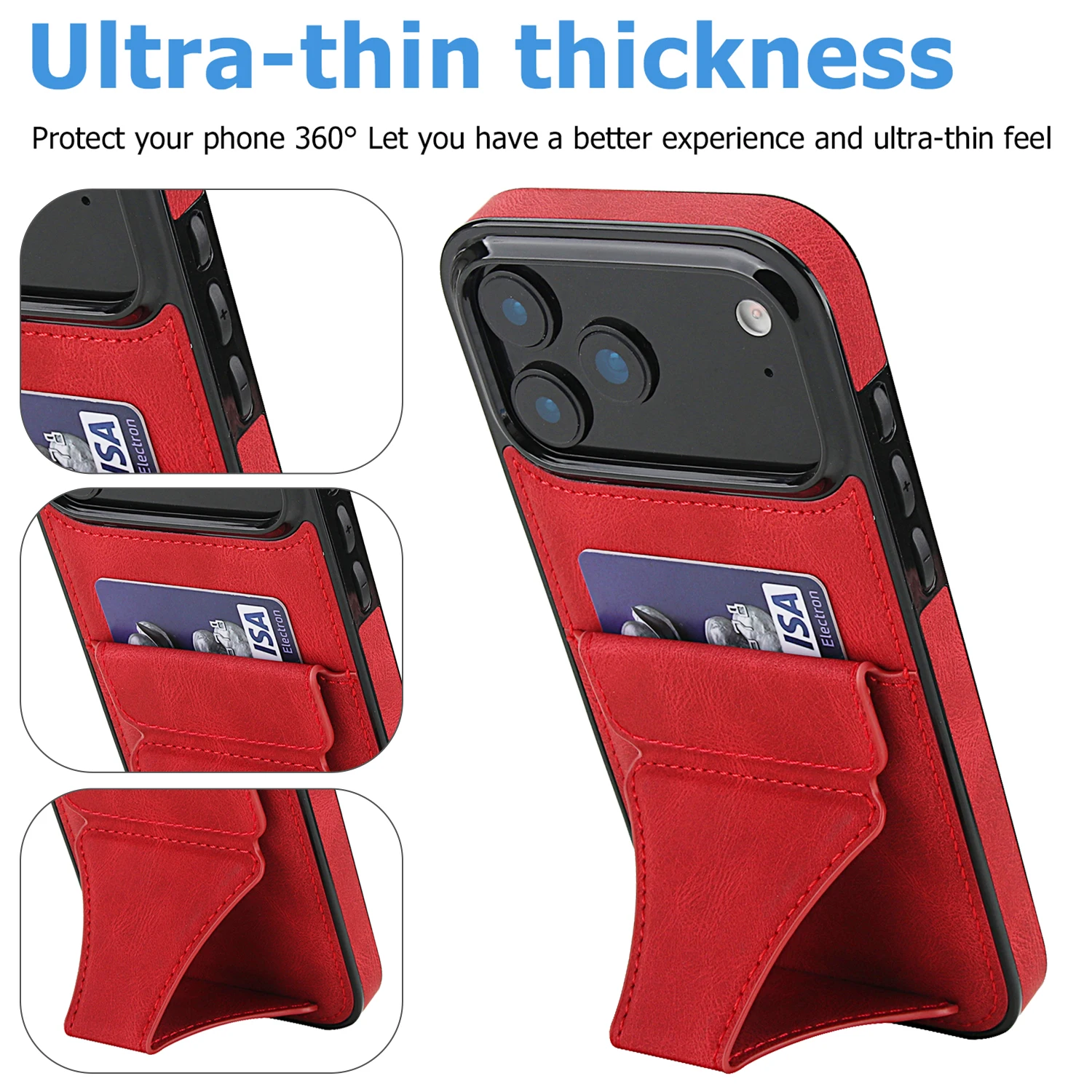 Foldable Leather Phone Case with Credit Card Slots and Kickstand Design