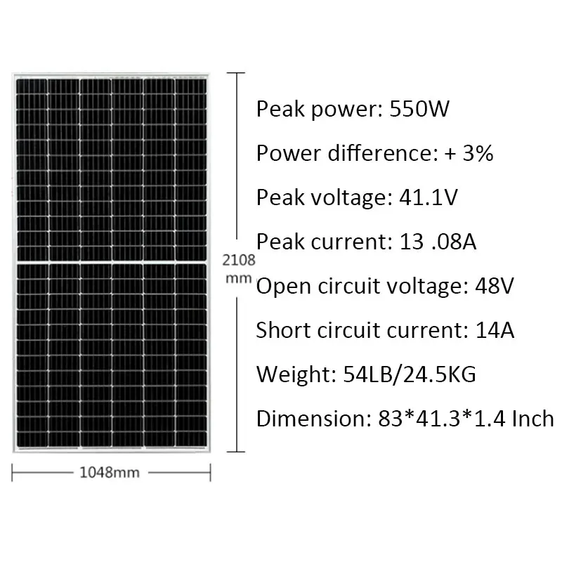 

Warerproof Tempered Glass Solar Panel 550W 5500W 5.5KW Split Half Cut Cell MBB Solar Charger Battery Off On Grid System Home