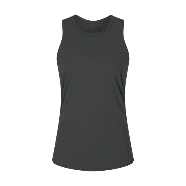 Solid Color Fitness Women Tank Top Back Strap Yoga Shirt Vest Loose-fitting Blouse Gym Clothe Breathable Quick-drying Sportswear dark iron grey