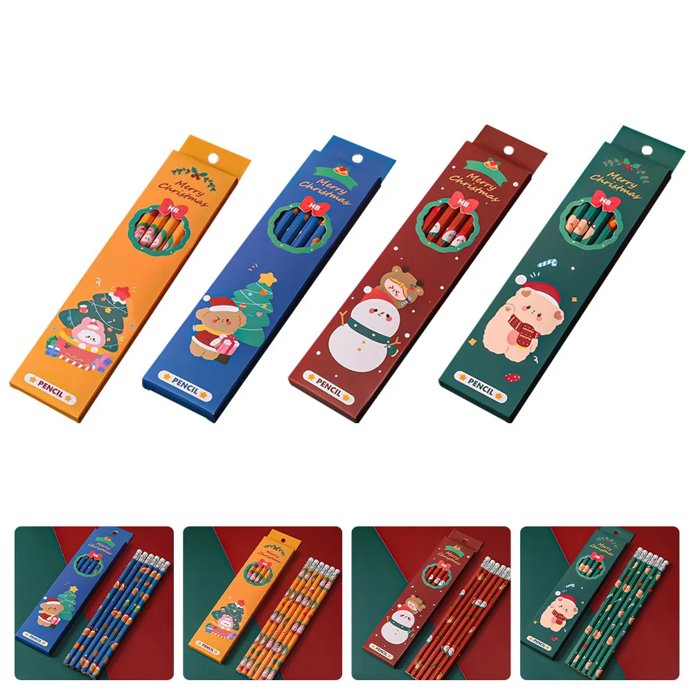 

24 Pcs Christmas Pencil Students' Supply Wood Pencils for Kids School Suit HB Sketch Eraser Tipped Graphite Major Gift