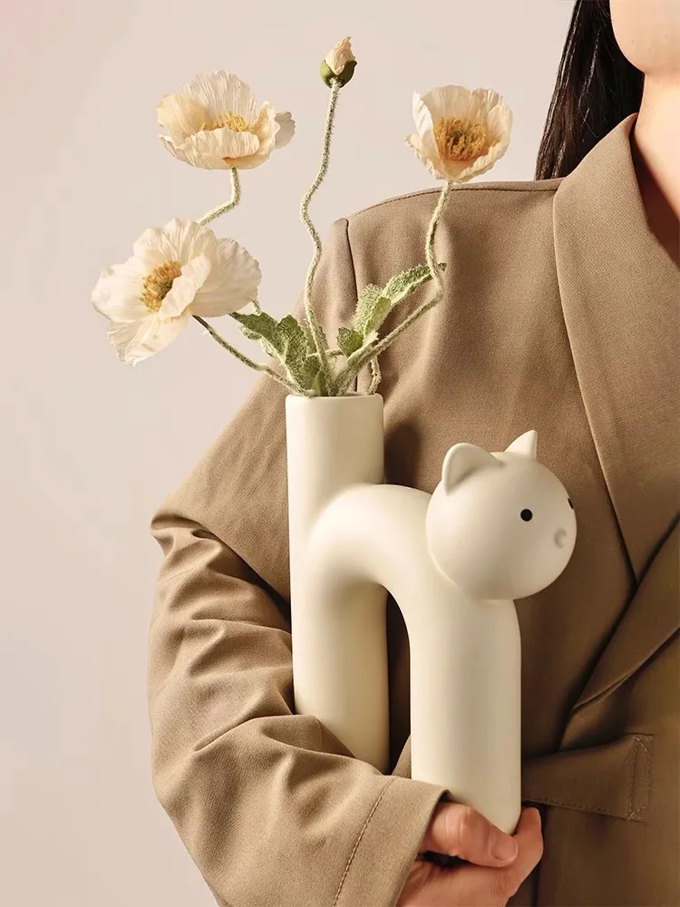 

Creative Cute Tubular Cat Vase Living Room Home Desktop Decoration Art Ornaments Gift Flower Pot Decoracion Para El Hogar