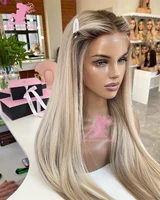 Femme perruques Hightlight blond cendré perruques de cheveux humains 13x6 perruque frontale en dentelle transparente pré plumé noeuds blanchis droite naturelle H 5