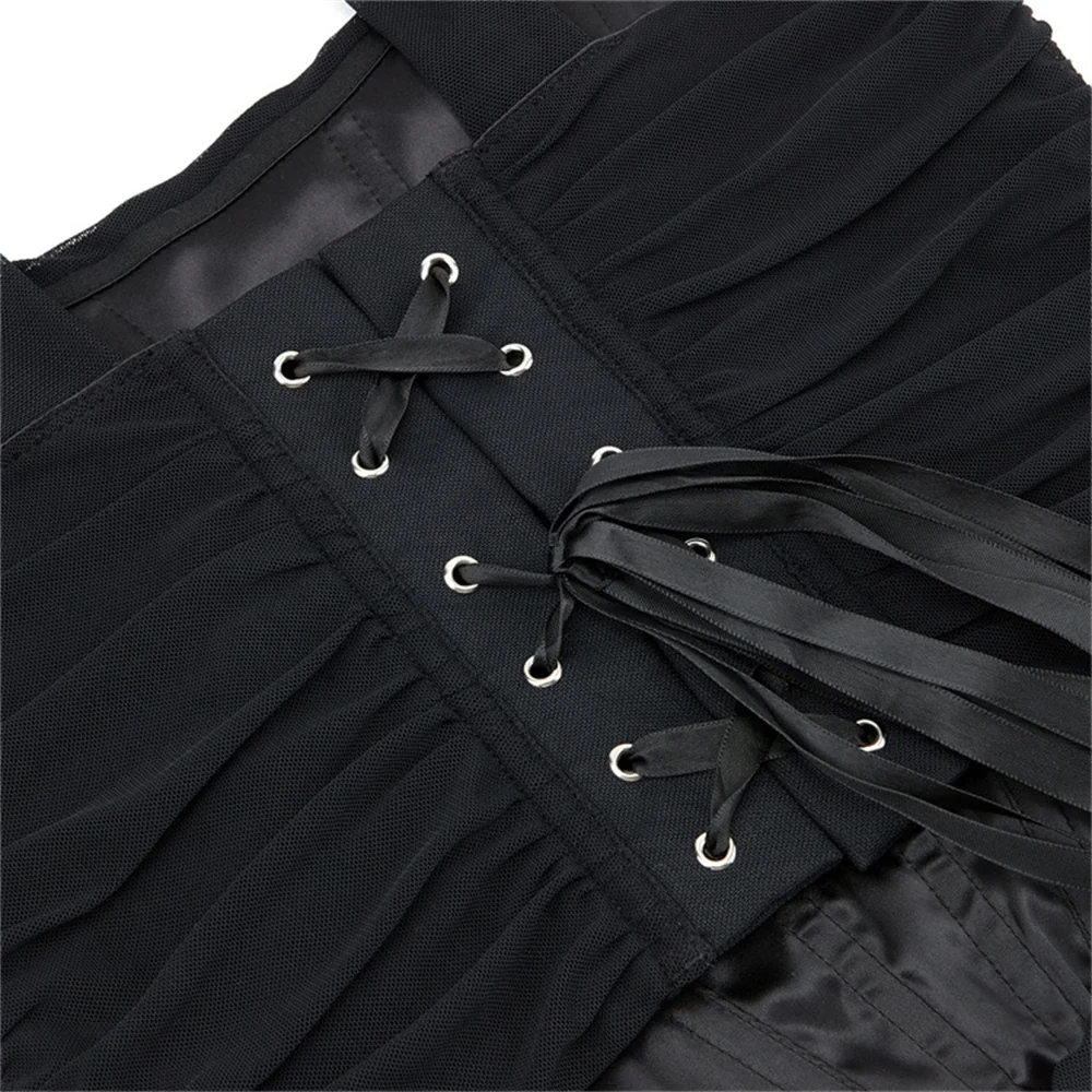Black Mesh Breathable Slimming Overbust Corset For Women Lingerie Body Shaper Shoulder Straps Lace-up Bustiers Sexy Crop Tops