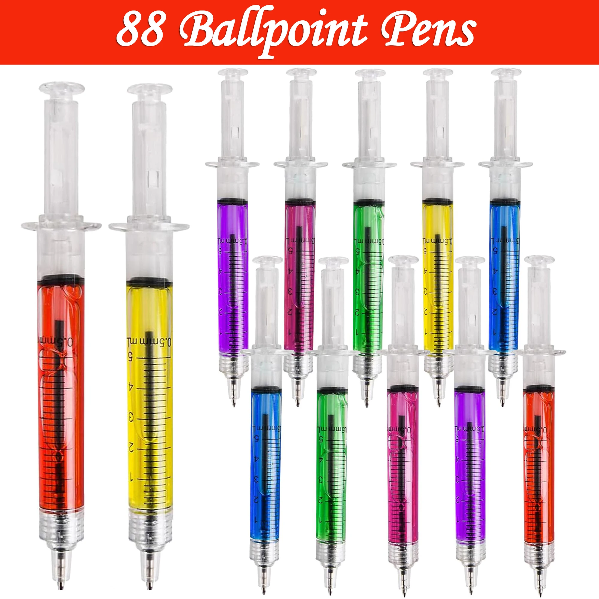 

88Pcs Syringe Pens Syringe Shape Ballpoint Pens Multi-Color Novelty Syringe Pens for Nurses School Office Supplies