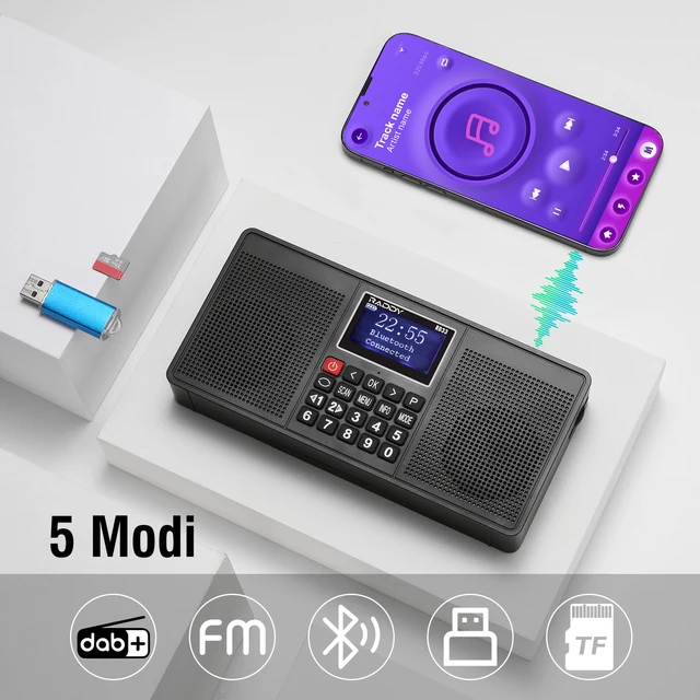 Blaster DAB Radio altavoz Bluetooth portátil, Radio: DAB / DAB+ / FM, Bluetooth, AUX-In, altavoz estéreo de banda completa, pantalla LCD, alarma / despertador, móvil / portátil