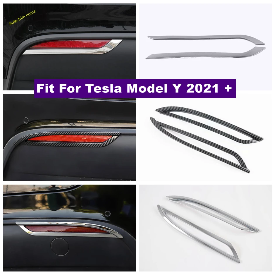 

Chrome / Carbon Fiber Rear Bumper Fog Lights Lamps Eyelid Eyebrow Decoration Panel Cover Trim Fit For Tesla Model Y 2021 2022