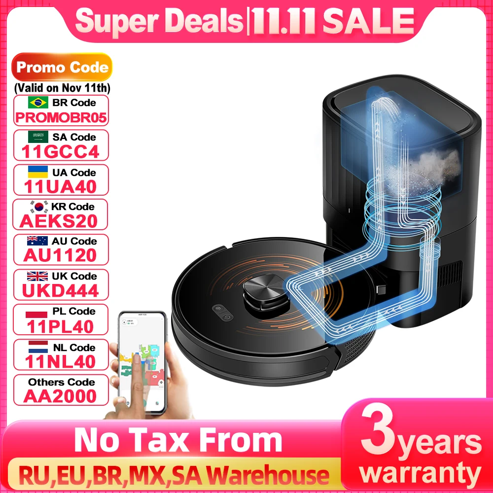 ABIR R30 Robot Vacuum Cleaner , Auto Empty Dock 6500PA Suction Multi Floor Mapping Customized Wet Dry Room Cleaning