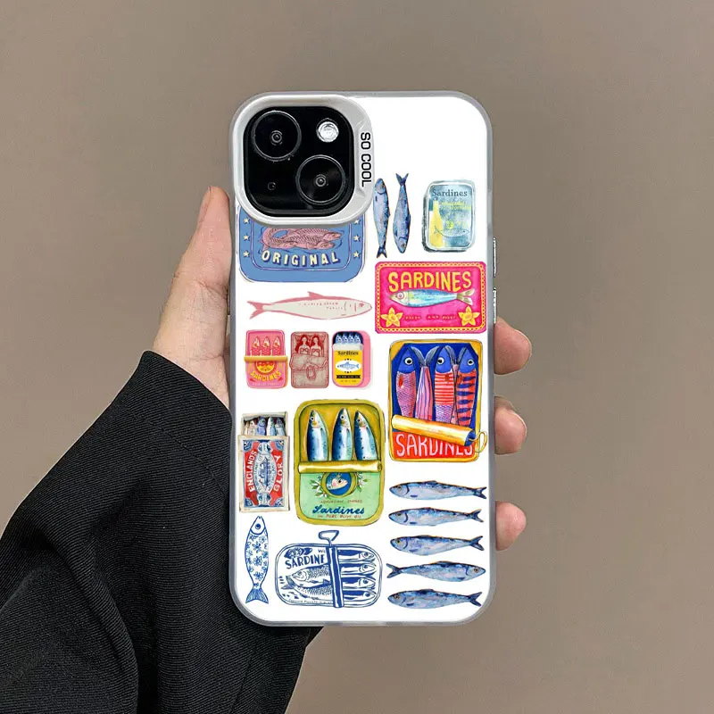 Sardines Laser Design Anti-Fall Matte Phone Case