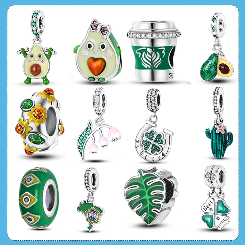 925er Sterlingsilber, grüne Serie, Avocado-Anhänger, Kaktus-Charms, Perlen, passend für Original-Armbänder, Damen-DIY-Schmuck