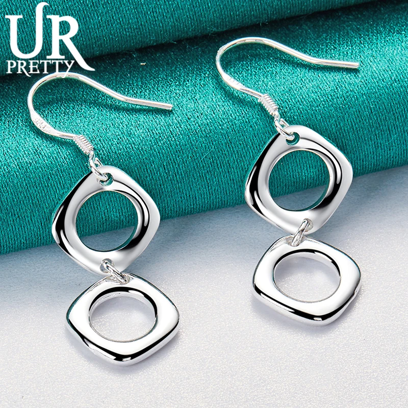 

URPRETTY 925 Sterling Silver Rhombus Drop Earring For Women Fashion Wedding Engagement Party Charm Jewelry Gift