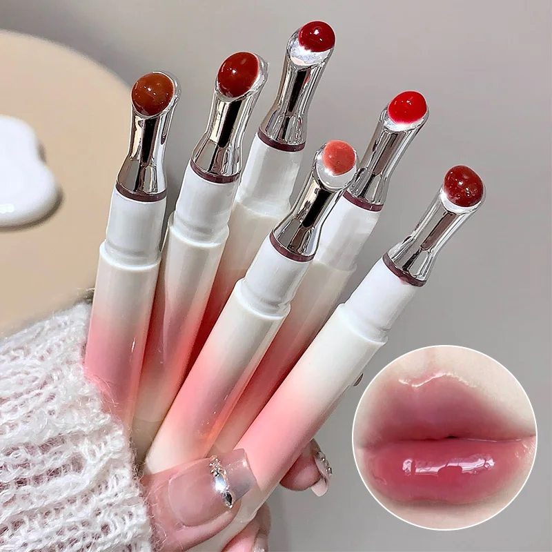 Kakashow Mirror Watery Lip Gloss Iron Brush Head Jelly Moisturizing Lip Tint Lipstick Nature Nude Lips Makeup Cosmetics
