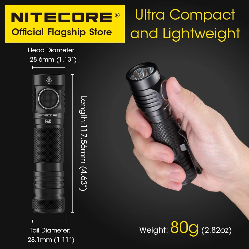 Linterna NITECORE E4K 4400 lúmenes, batería de 5000 mAh, cargador