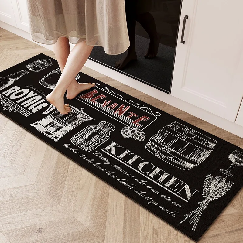 

Kitchen Carpet Pvc Waterproof Anti-slip Floor Mat Black Antifouling Carpets Minimalist Home Decoration Rug Alfombra De Cocina