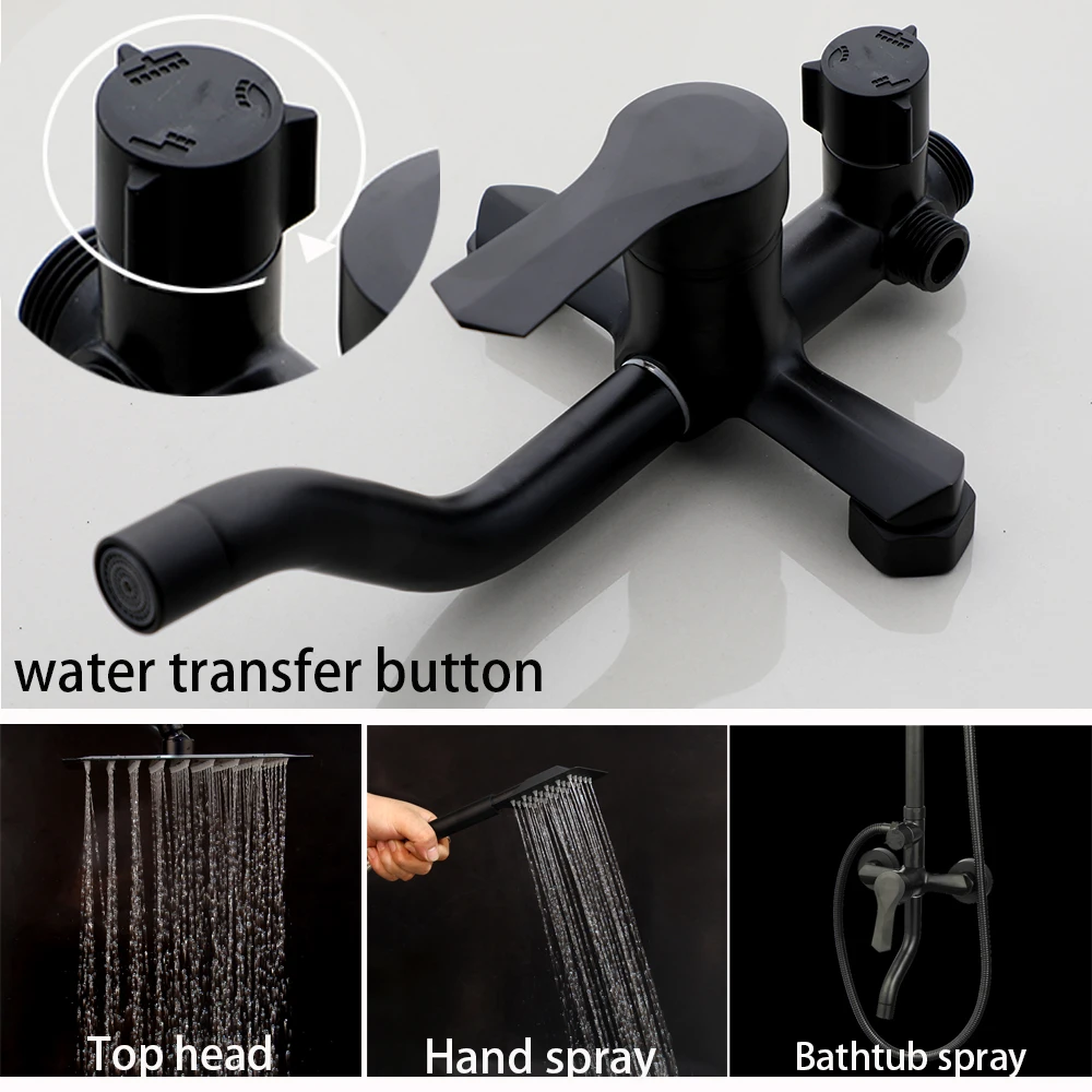 Bathroom Shower Faucet Set Single Lever Bathtub Shower Systerm Shelf Hot Cold Water Mixer