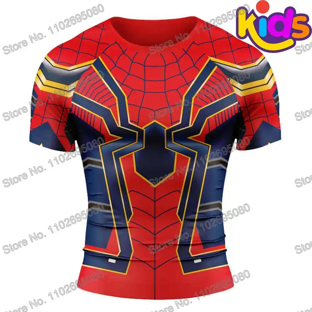 Rash Guard Kids Spider Surf Clothing BJJ MMA Short Sleeve Diving T-Shirt For Summer Beach