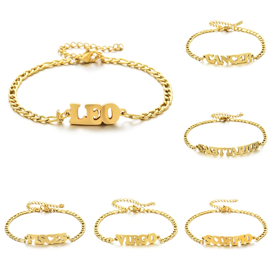 12 Zodiac Letter Bracelet For Women Fashion Stainless Steel