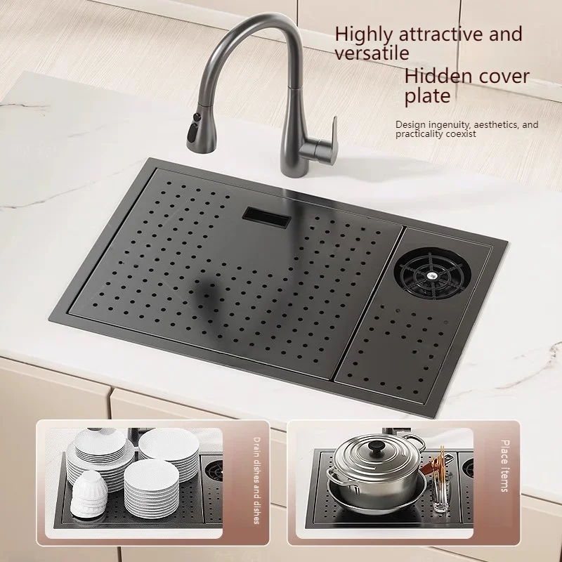 Cup Washer Hidden Bar Kitchen Sink Stainless Steel Invisible Single Sinks with Lid Garden Hotel Apartment Small Basin 2
