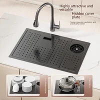 Cup Washer Hidden Bar Kitchen Sink Stainless Steel Invisible Single Sinks with Lid Garden Hotel Apartment Small Basin 2