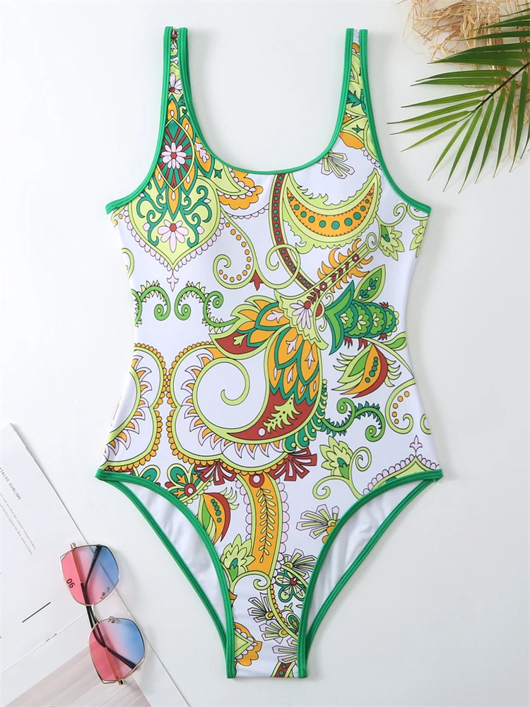 

One Piece Women Swimsuit 2023 Retro Print Sling Swimwear Sexy Bodysuit Monokini Summer Backless Beach Wear Bathing Suit Female