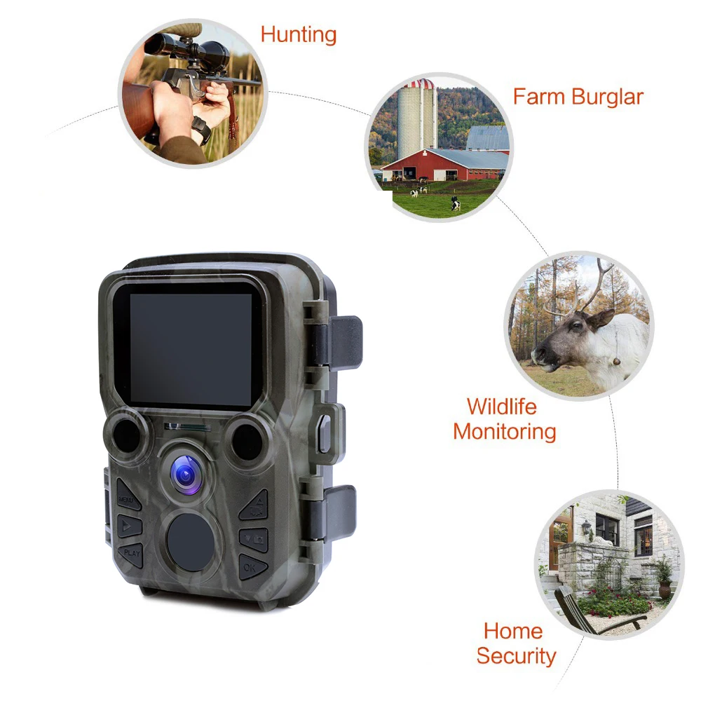 Mini Trail Camera with IR LED, Night Vision Hunting Motion, IP65 Waterproof,Outdoor Wild Photo Traps,1080P,20MP Range up to 65ft