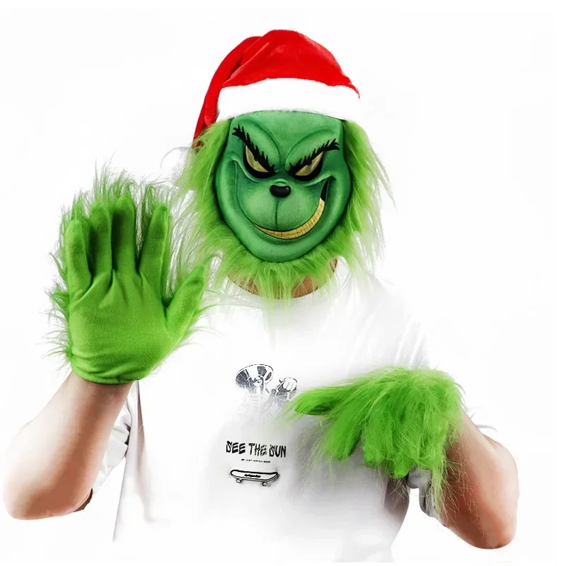 Christmas Mask Set Halloween COSPLAY Party Props Thief Red Hat Green Mask Green Gloves