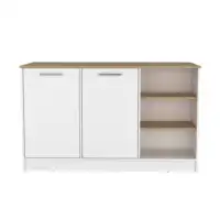Ginger Kitchen Island, Three Open Shelves, Two Cabinets White - Natural Oak 1