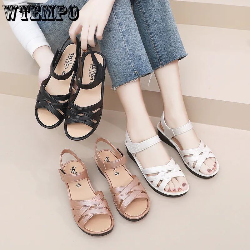 WTEMPO Women Sandals Summer Shoes 4cm Heels Sandals for Wedges Casual Pu Platform Shoes Wholesale Dropshipping