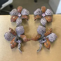 Bilincolor Luxury Blue Double Flower Big Earring for Women Wedding Jewelry Party Gift 5