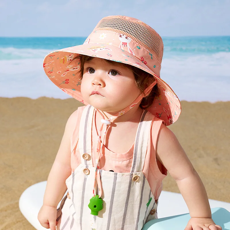 Summer Kids Bucket Hats with Adjustable Strap Cartoon Printed Children Sun  Protection Panama Hat Boys Girls Beach Outdoor Caps