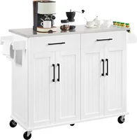 Kitchen Island Cart with Storage & Stainless Steel Countertop, Portable Kitchen Island on Wheels with Cabinet 1