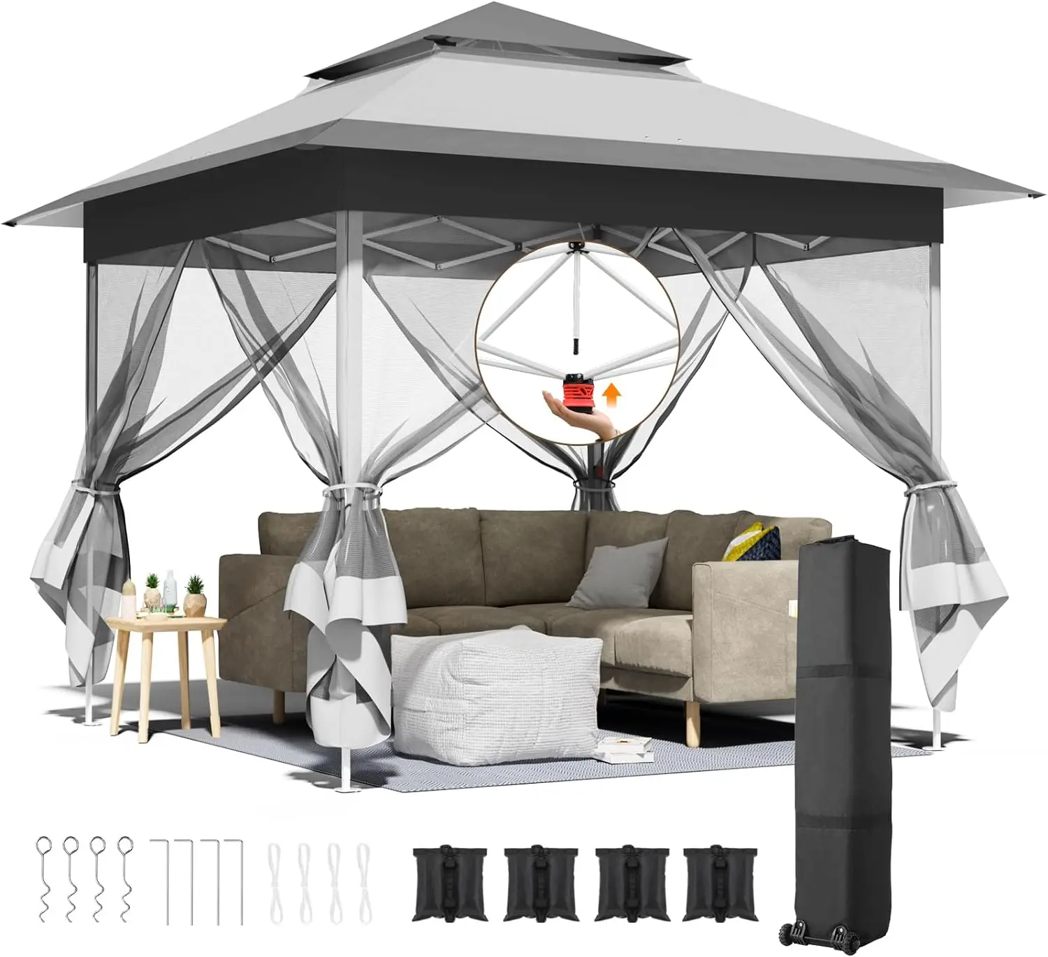Pop Up Folding Gazebo,Waterproof Garden Party Camping Tent with 4 Mosquito Net