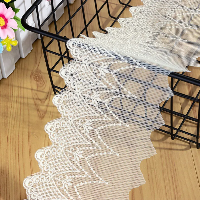 DIY 수제 웨딩 드레스 커튼 소파, 화이트 블랙 코튼 자수 레이스 트림 의류, 바느질 액세서리, 9cm 너비, 5 야드/로트