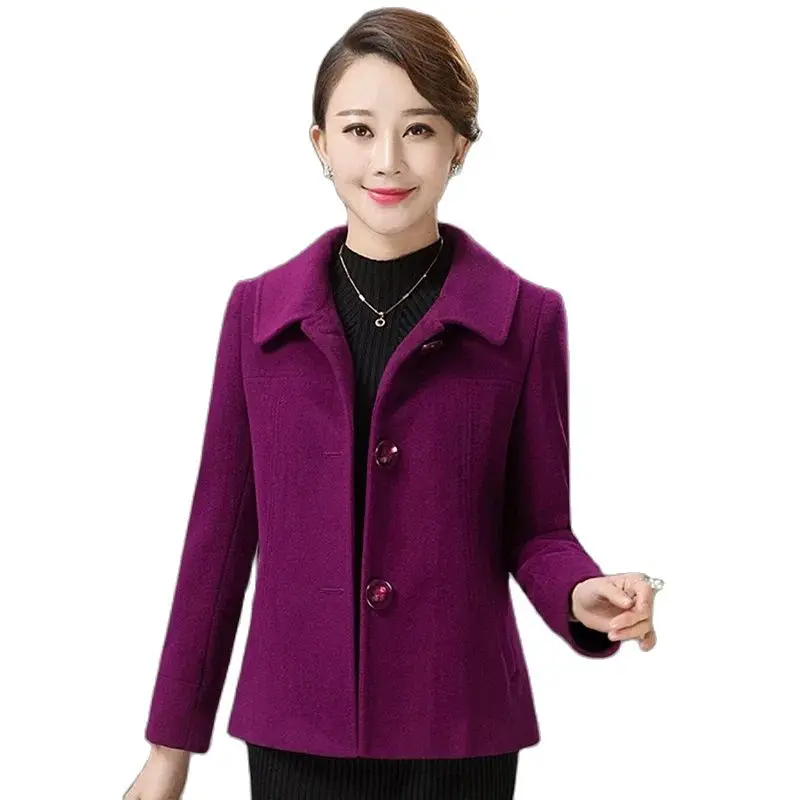 

Middle-Aged Elderly Women Woolen Coat 2022 New Model Overcoat Autumn Winter Turndown Collar Woole Cloth Short Outerwear Female