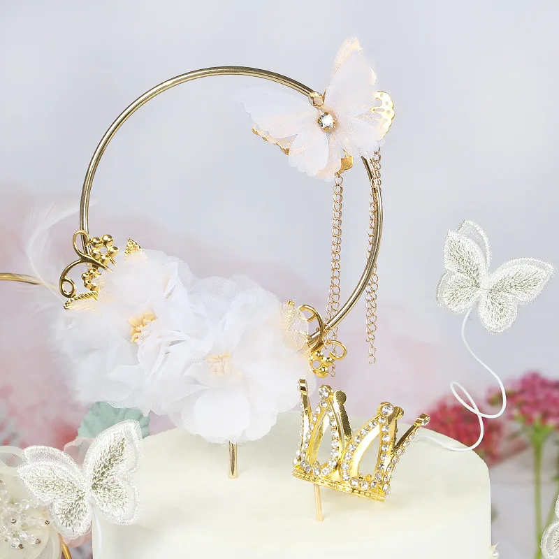 

Butterfly Yarn Cake Topper Iron Flower Garland Girl Birthday Wedding Encanto Party Cake Decoration Flags Dessert Baking Supplies