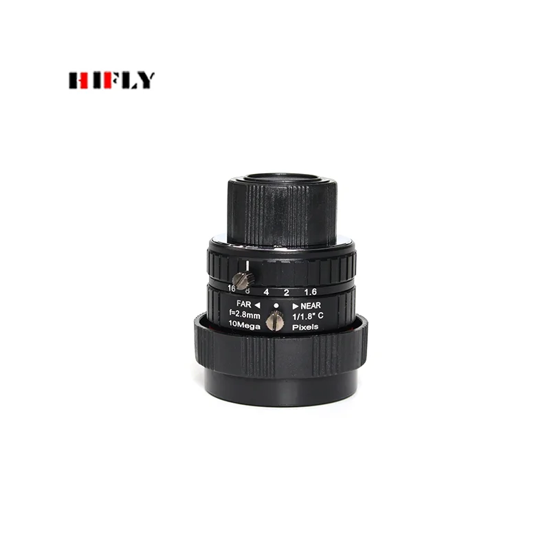 HIFLY 1/1.8인치 10MP 2.8mm 광각 수동 고정 초점 C 마운트 머신 비전 산업용 렌즈