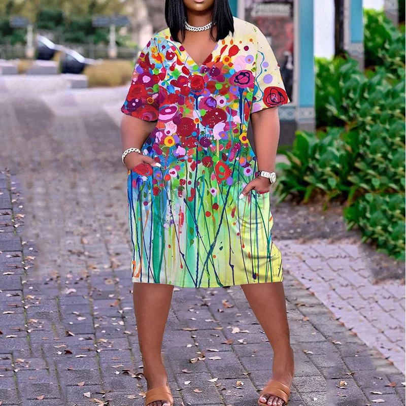 

Floral Dress Women Fashion Bohemian Midi Dresses Party Evening Short Sleeve Elegant Max Dress Elegant Loose Sundress Butterfly