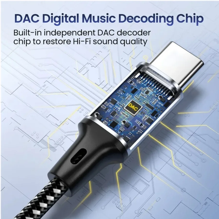 USB Type C To 3.5Mm Jack AUX Cable DAC USB-C Audio Adapter 1m 1.5m 2m for Phone Headphones Car HIFI Stereo Sound Audio Connector - 5