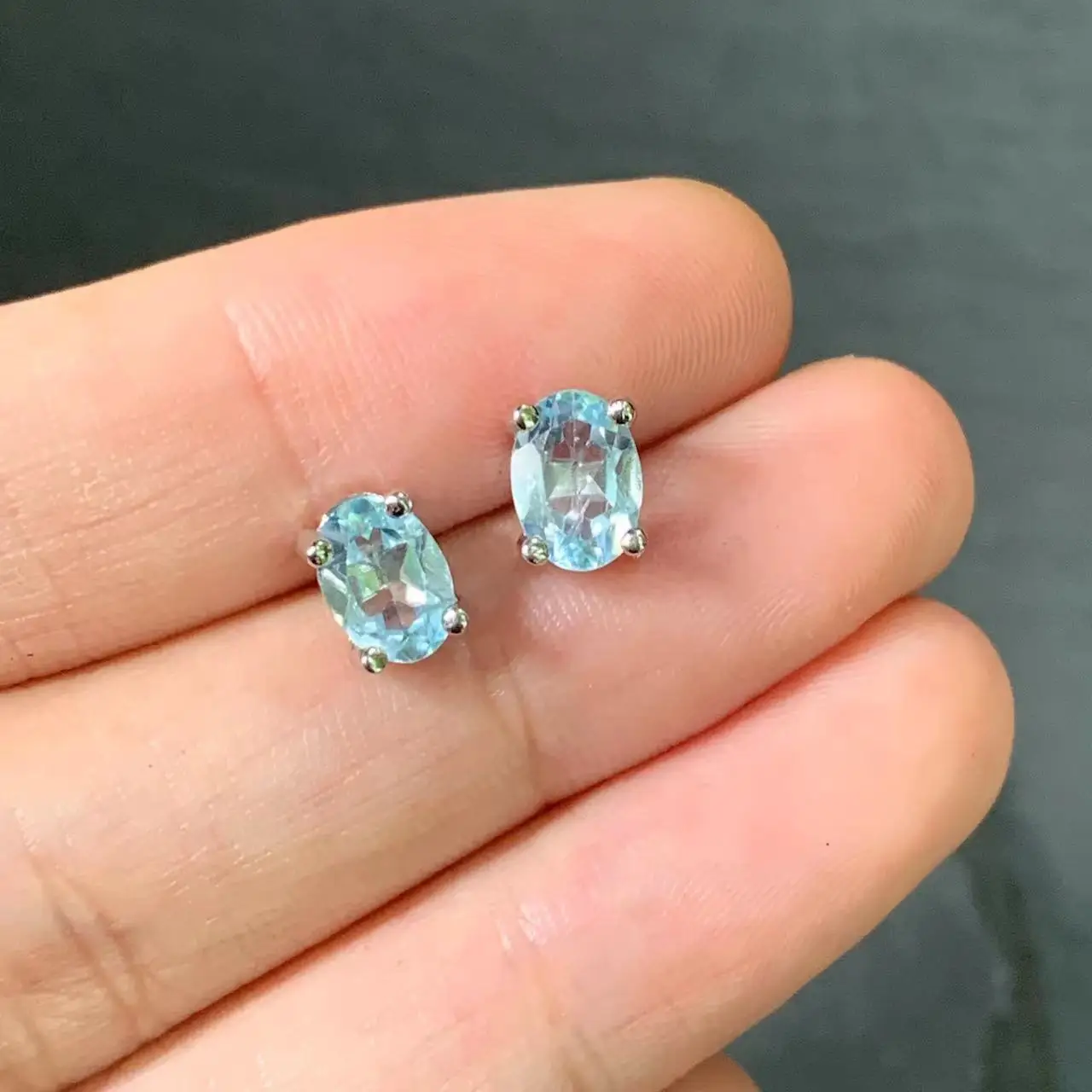5*3MM Natural Blue Topaz Stud Earrings For Women Real 925 Sterling Silver Vintage Femme Gift Prevent Allergy Fine Jewelry