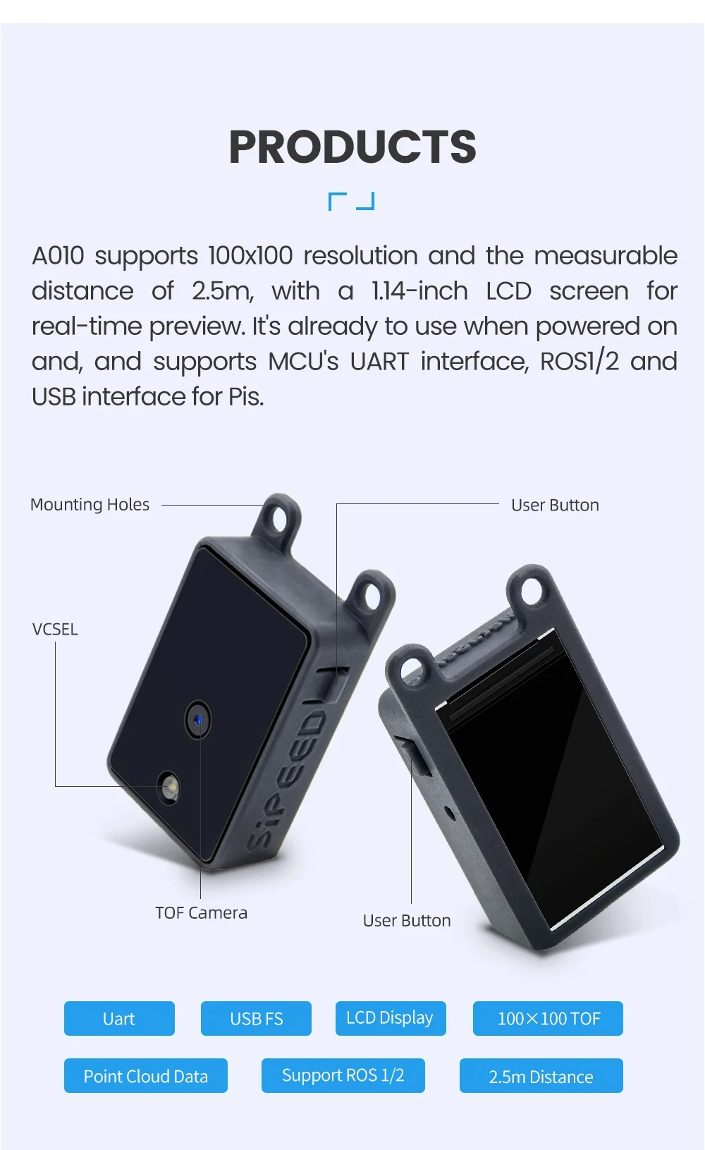 Sipeed MaixSense A010/A075V 3D Sensor Module RGBD TOF 3D Depth Vision MCU&ROS Ca