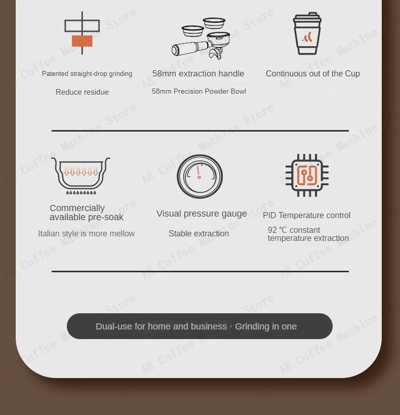 Description Picture 4 of itemGrinder Integrated Coffee Machine Home-business Dual-use Professional Coffee Machine Double Boiler Heated Coffee Maker