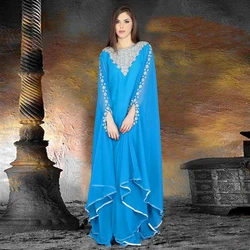 New Arrival 2020 Arabic Dubai Abaya Kaftan Long Sleeve Chiffon Beaded Arabic Evening Prom Gown mother of the bride dresses