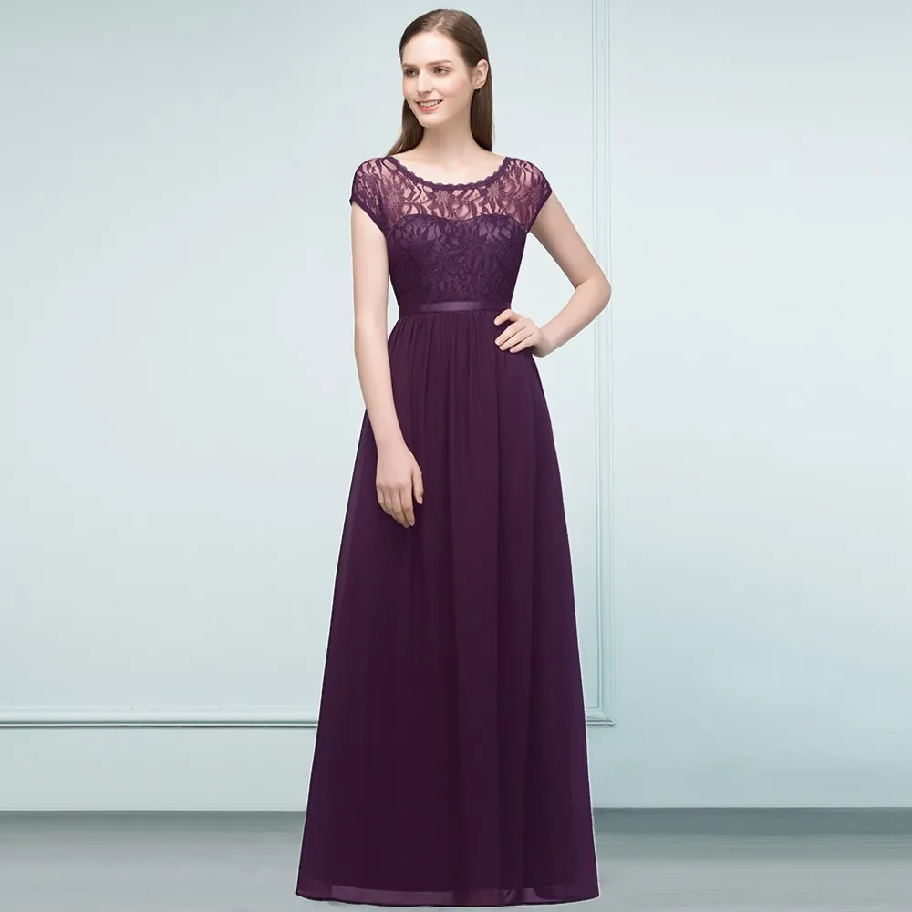 Simple Long Chiffon Dress with Lace Decor Plum