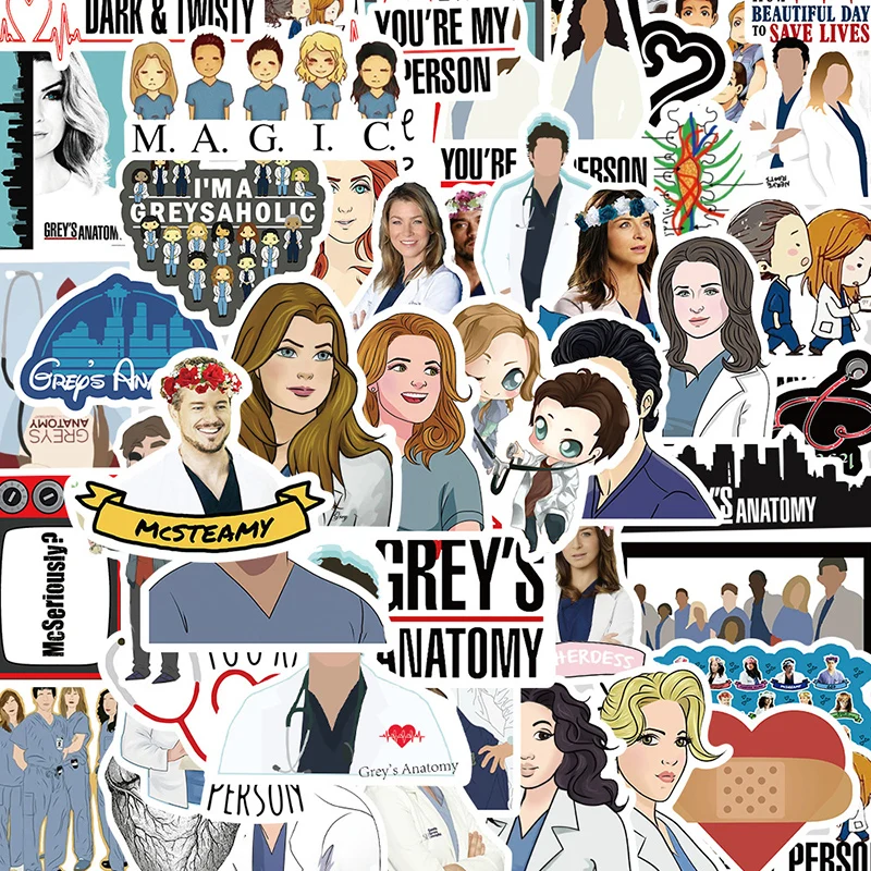 

50PCS TV Shows Greys Anatomy Stickers for Car Speaker Luggage Phone Tablet iPad Guitar Waterproof Stationery Sticker Kids Toy