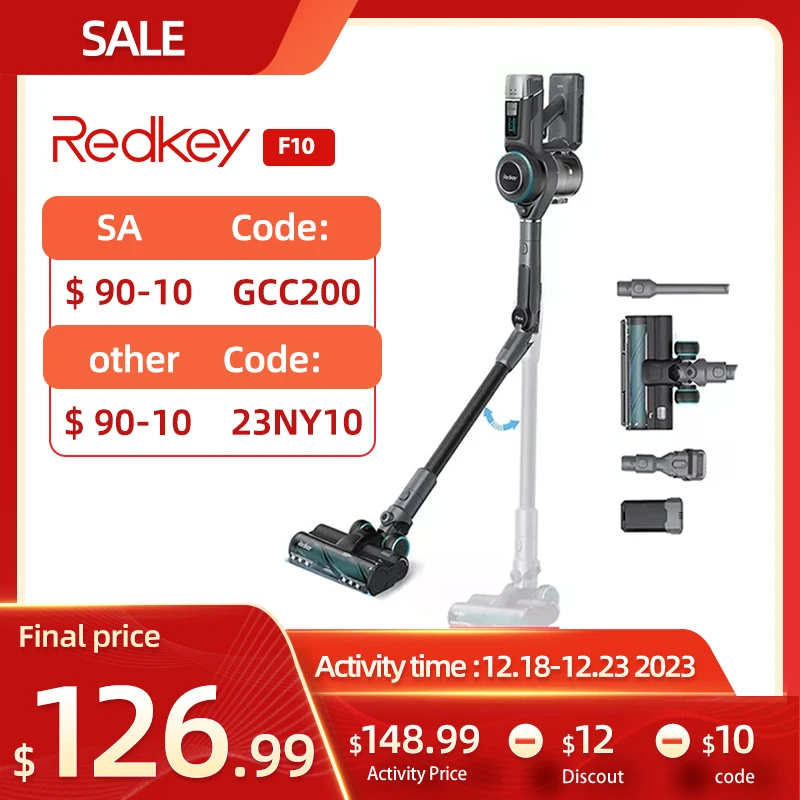 GCC200  ($ 90-10)   مكنسة شاومي لا سلكية مكنسة لاسلكية سيارة مكنسة كهربائية بدون سلك منمكنسة Redkey F10 محمولة قابلة للطي لاسلكية مفرغة 400 واط 23kPa 0.6L كوب غبار 60 دقيقة عمر بطارية طويل 23 home appliance