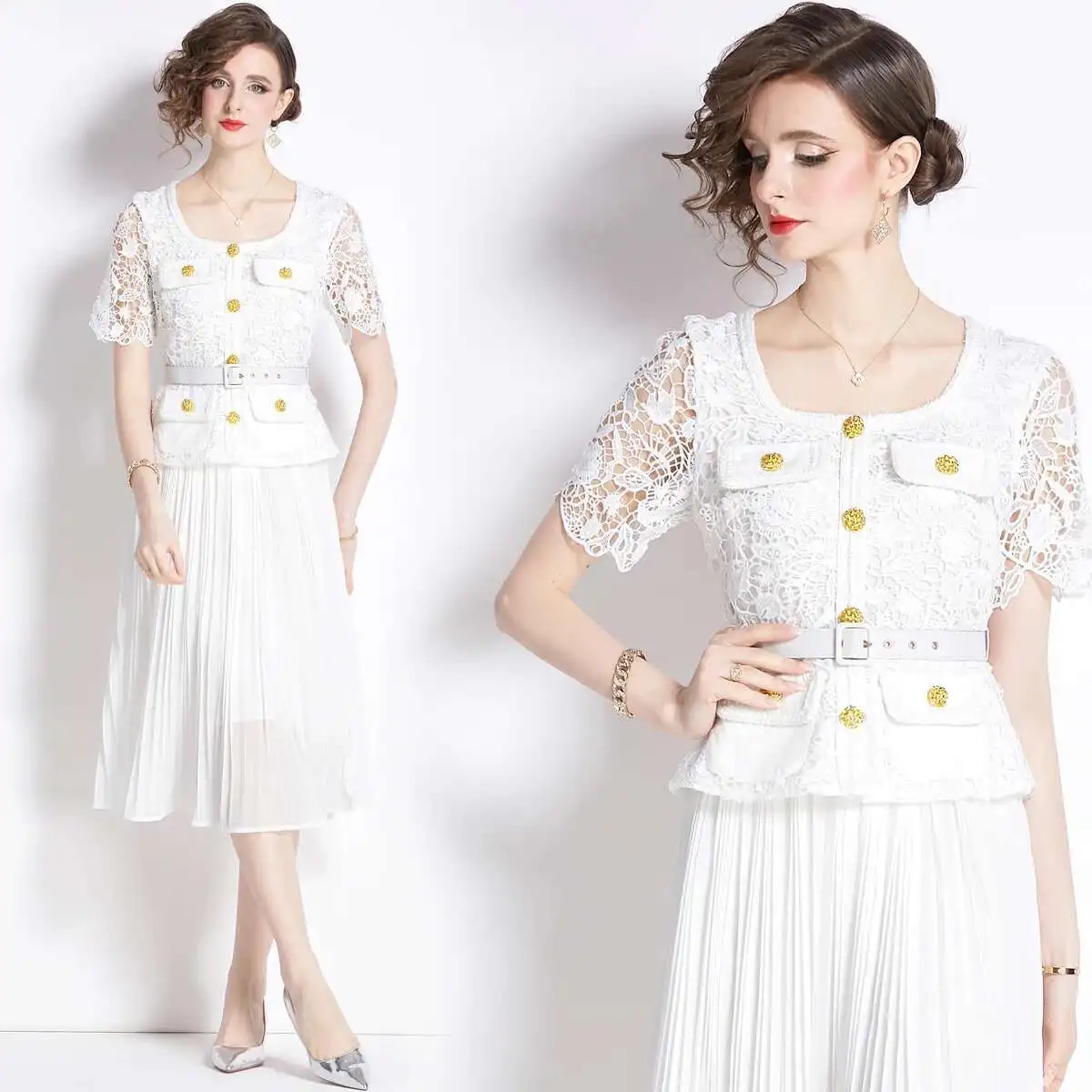 ACAPULCO MINI DRESS - WHITE PLEATED CHIFFON main image 1