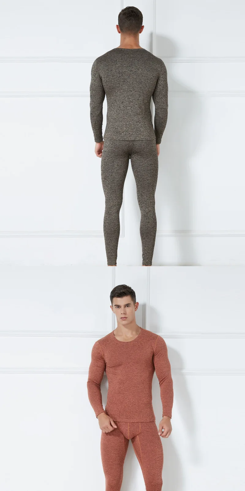 Set Autumn Winter Thermal Underwear Men's Round Neck Plush Thickened Warm Underwear Youth Tight Fashion Clothe Top and Pant Suit